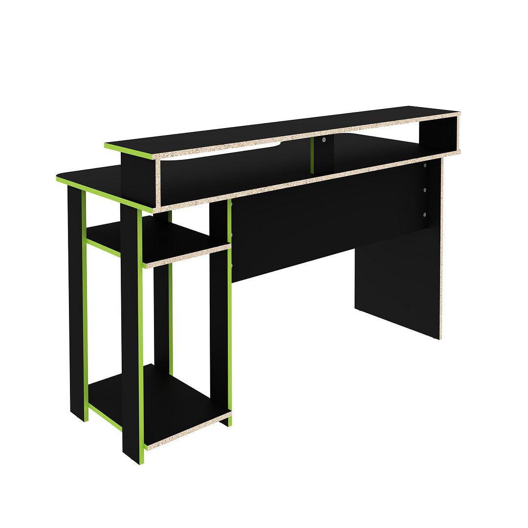 Mesa Gamer 136cm com Porta CPU Nicho Aberto MDP Preto/Verde Prateleira Auxiliar Tecnomobili