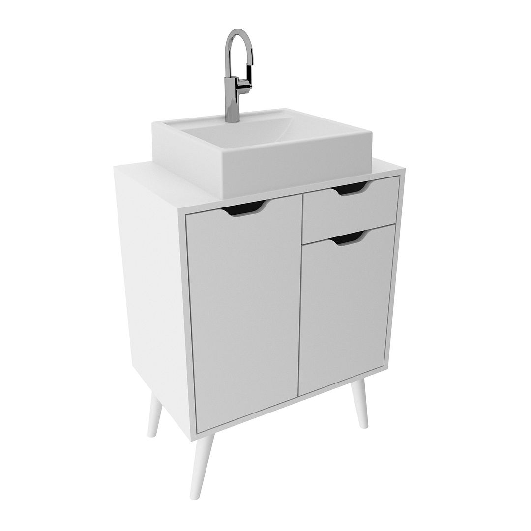 Balcão Gabinete para Banheiro com 2 Portas e 1 Gaveta MDP Branco Tecnomobili