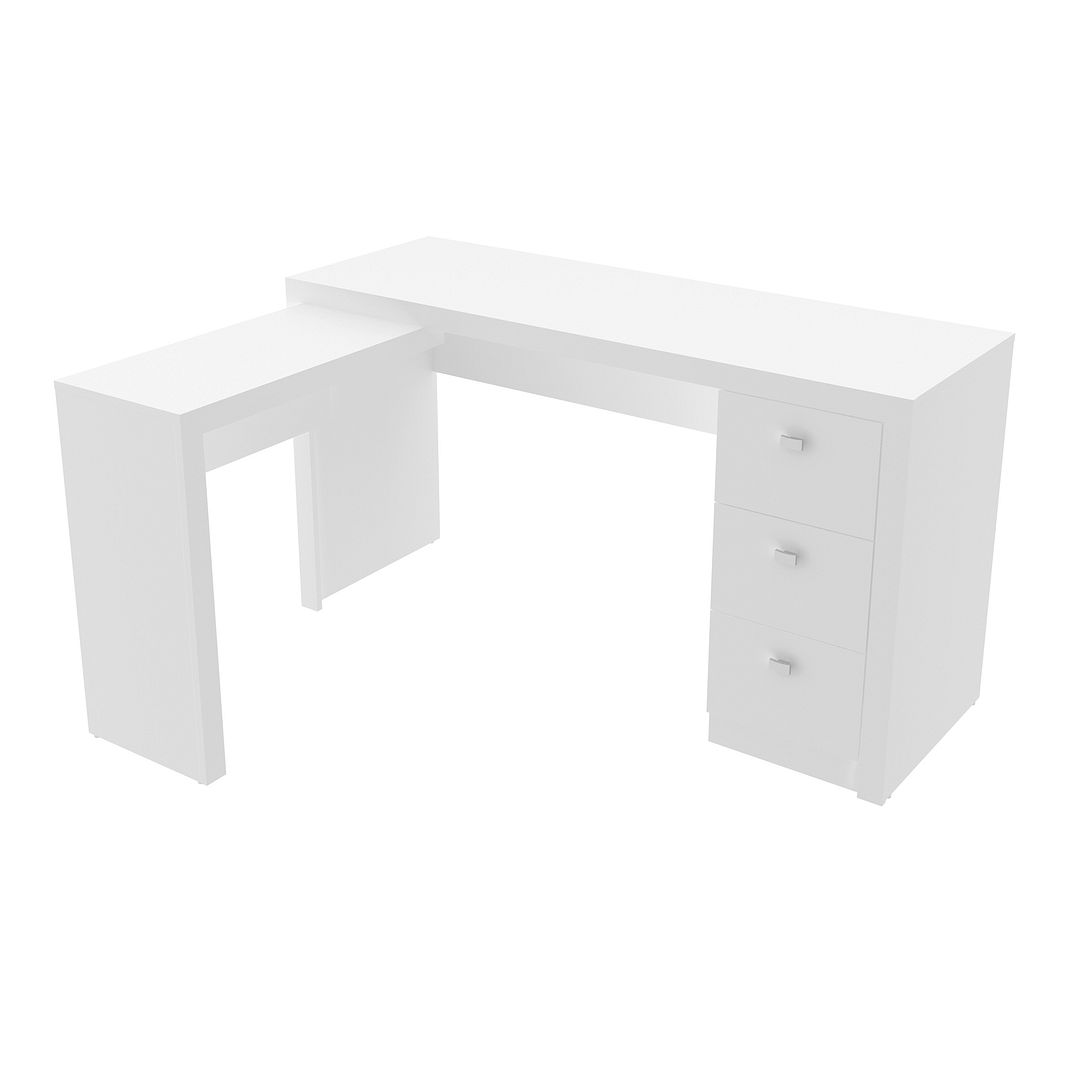 Mesa para Escritório com Apoio Lateral e 3 Gavetas MDP Branco Tecnomobili