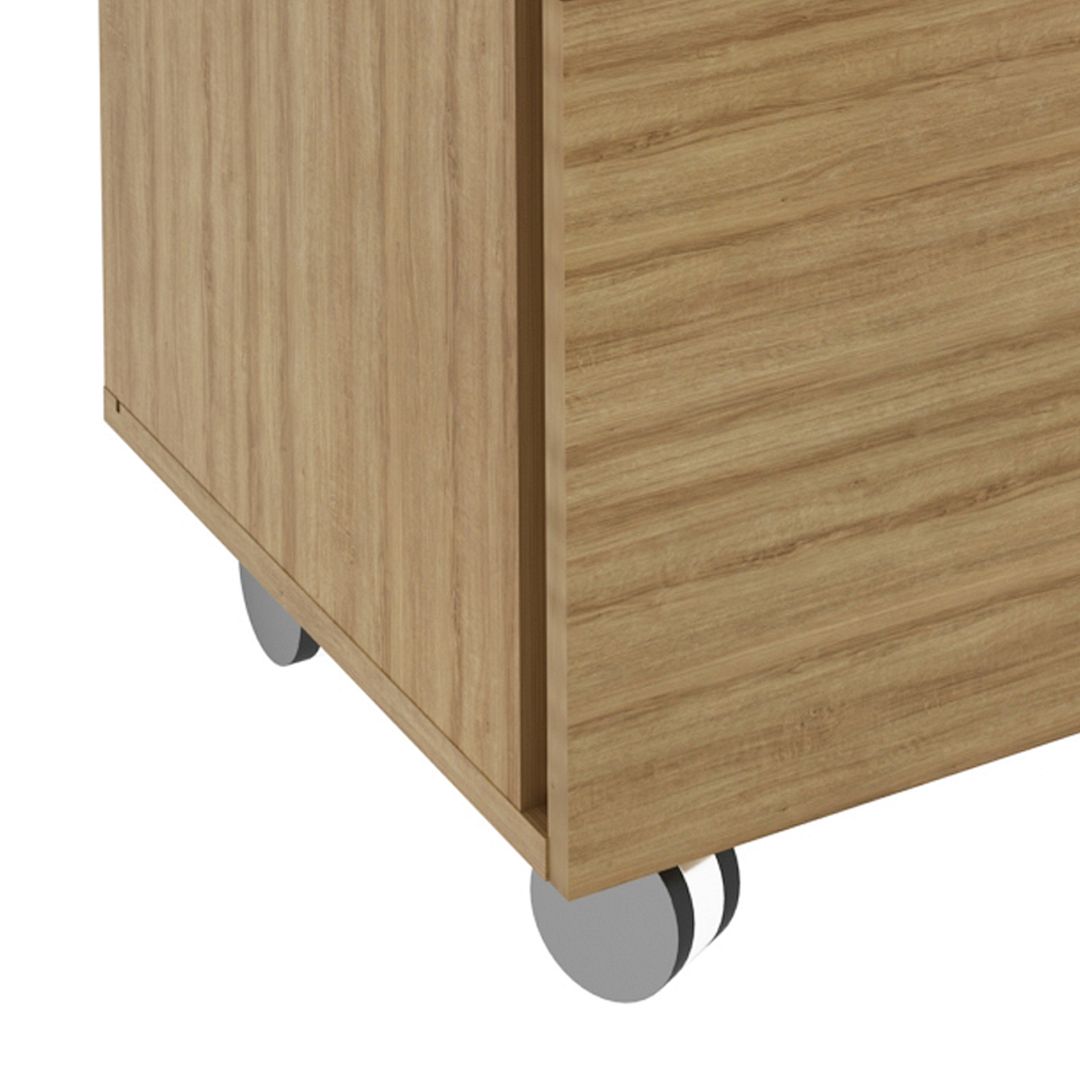 Conjunto de Escritório com Mesa em L, Balcão 136cm com 3 Portas e Gaveteiro Escritório MDP Amêndoa Tecnomobili