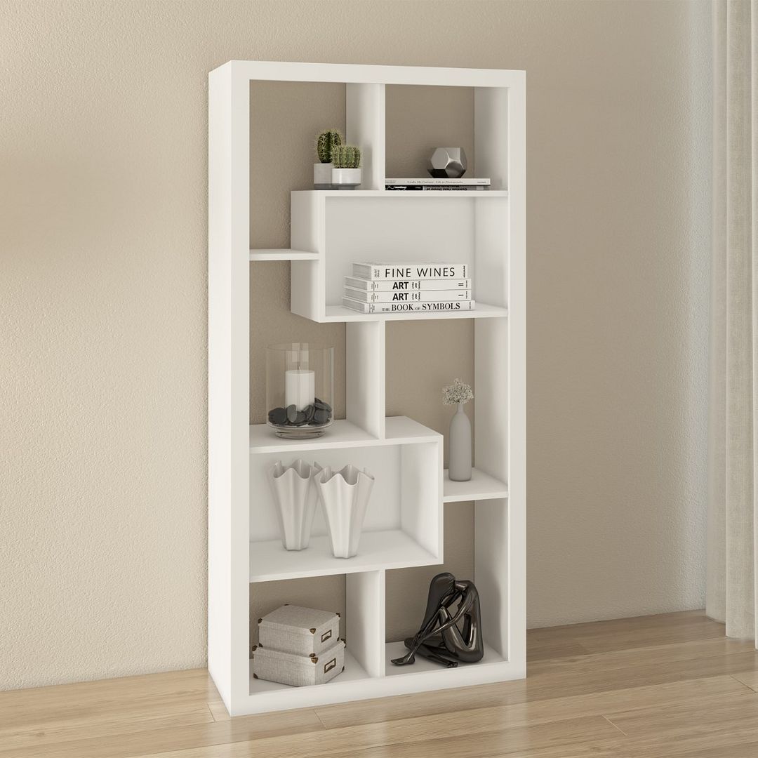 Estante Organizadora Livros para Sala com 8 Nichos/Prateleiras MDP Branco Tecnomobili