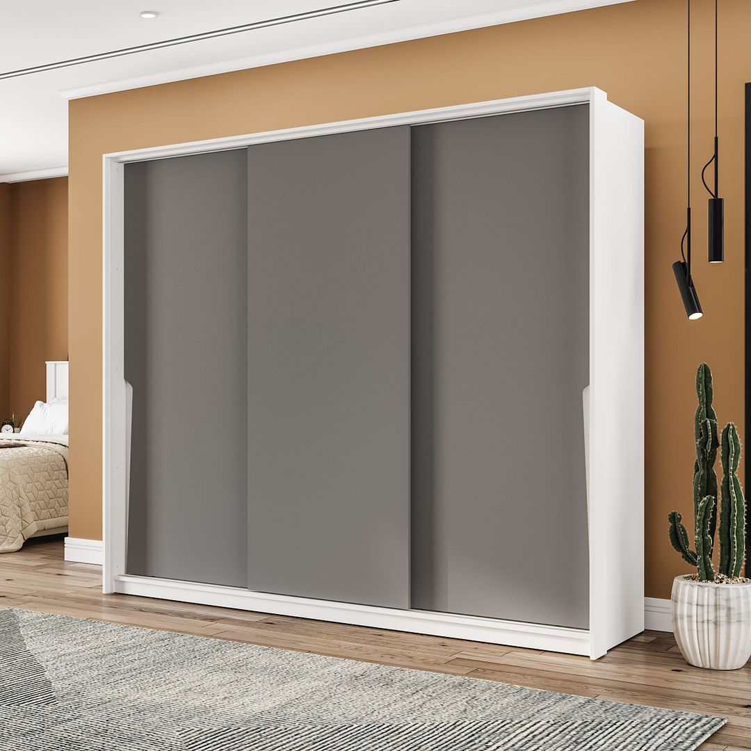 Guarda-Roupa 3 Portas De Correr 4 Gavetas 220cm Com Corrediça Telescópica Em Mdp/mdf Politorno
