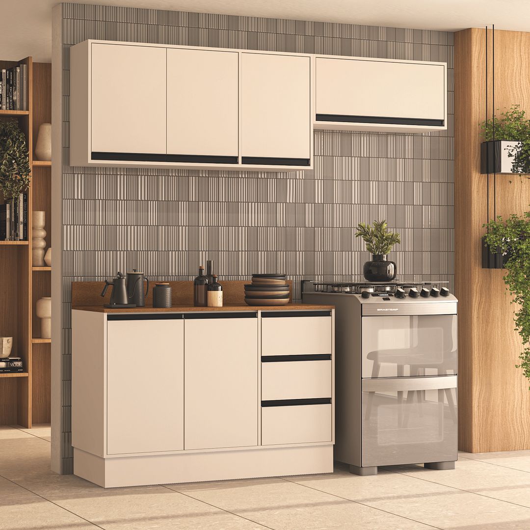 Cozinha Completa 3 Peças 214x200cm Com Design Compacto E Pintura Uv Em Mdp Politorno