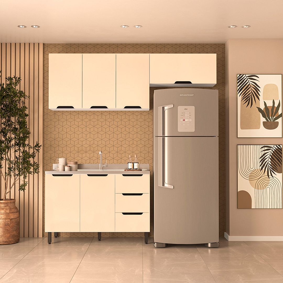 Cozinha Completa 3 Peças 225x200cm Com Corrediça Telescópica Em Mdp/mdf Politorno