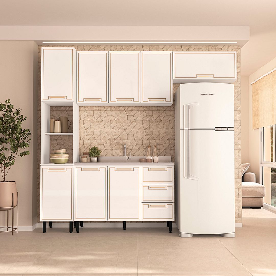 Cozinha Completa 4 Peças 225x240cm Com Paneleiro E Organização Em Mdp/mdf Politorno