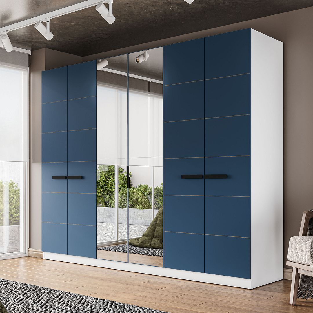 Guarda-Roupa 6 Portas 4 Gavetas 242cm Com Design Sofisticado E Acabamento Em Pintura Uv Em Mdp/mdf Politorno