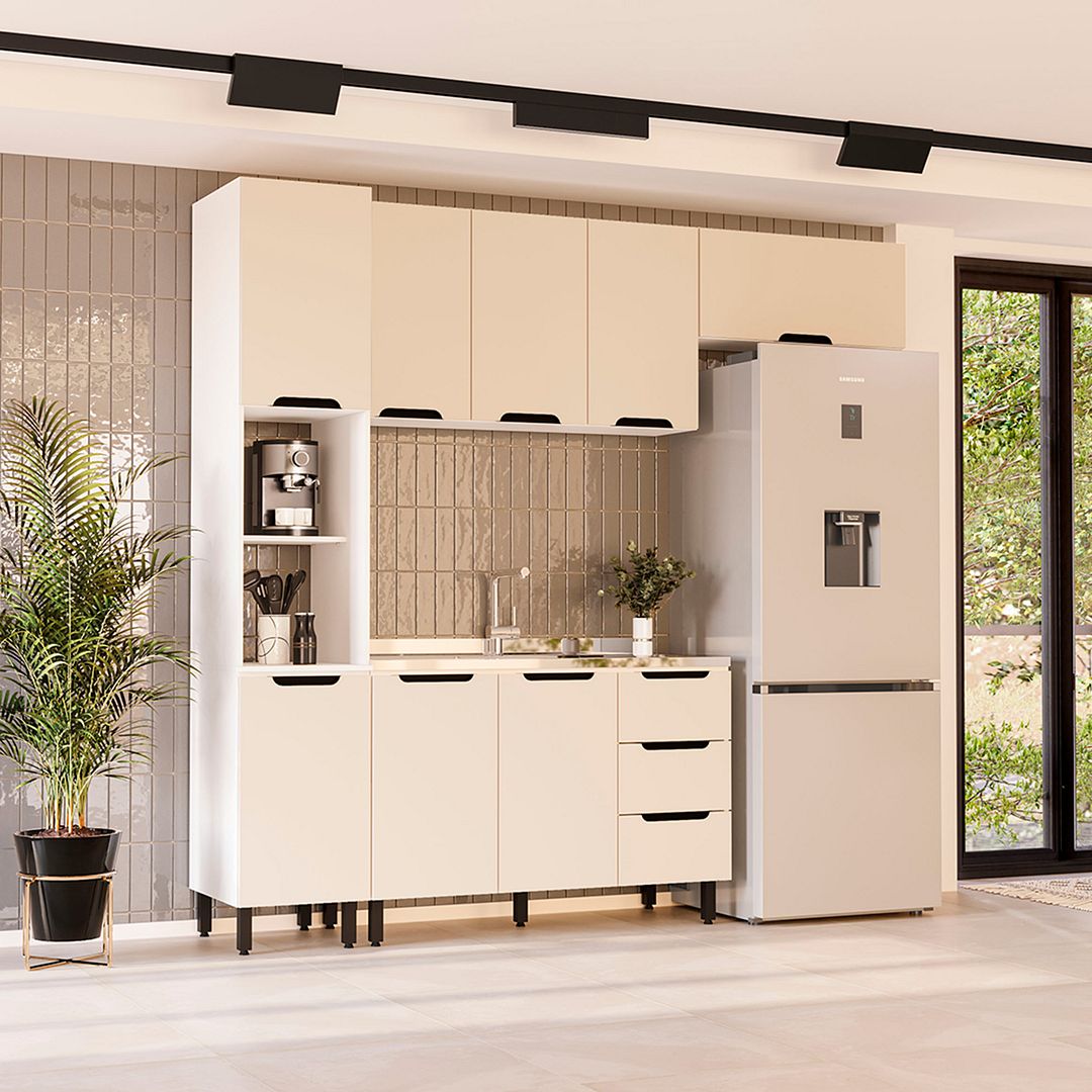 Cozinha Completa 4 Peças 225x240cm Com Corrediça Telescópica Em Mdp/mdf Politorno