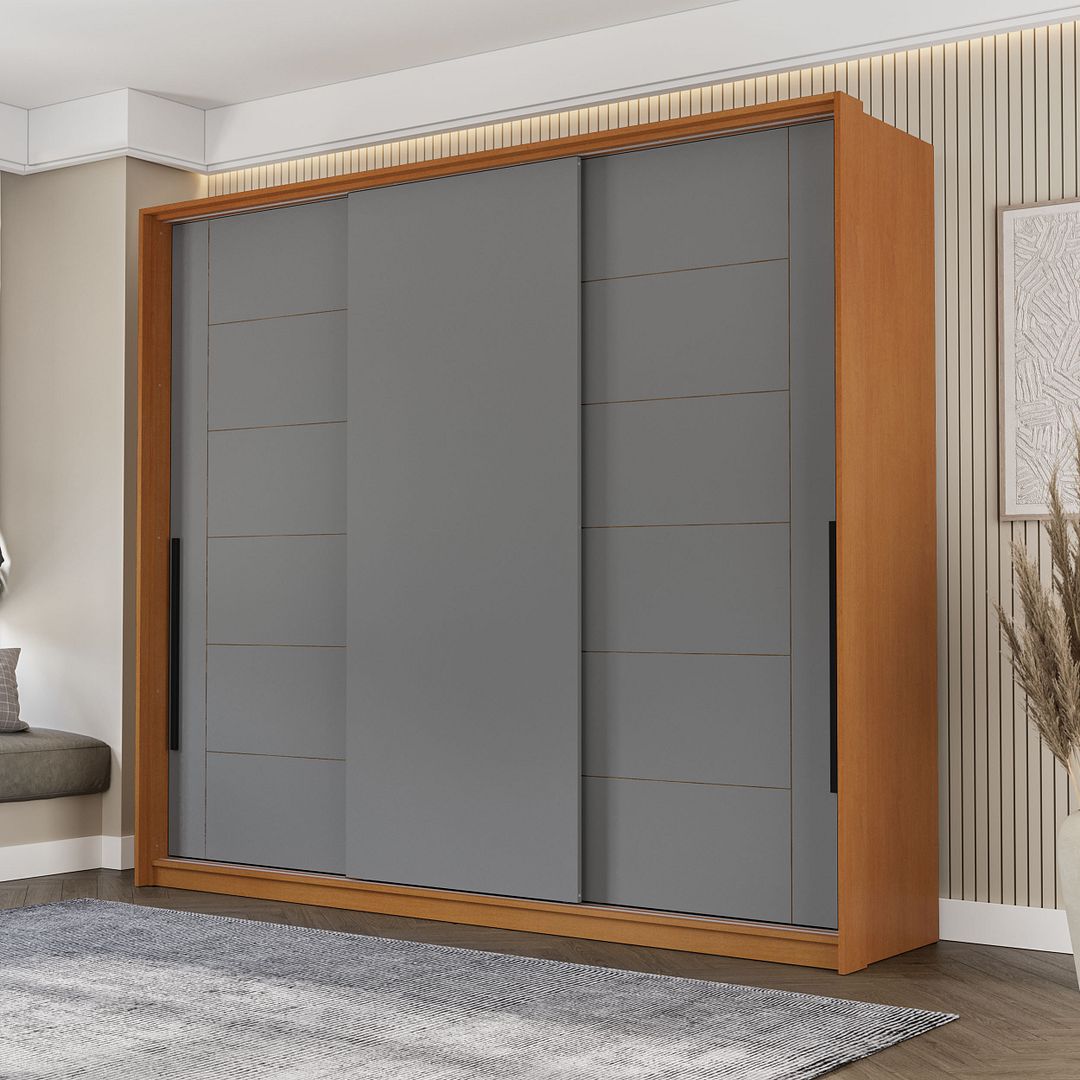 Guarda-Roupa 3 Portas De Correr 4 Gavetas 220cm Com Corrediça Telescópica Em Mdp/mdf Politorno