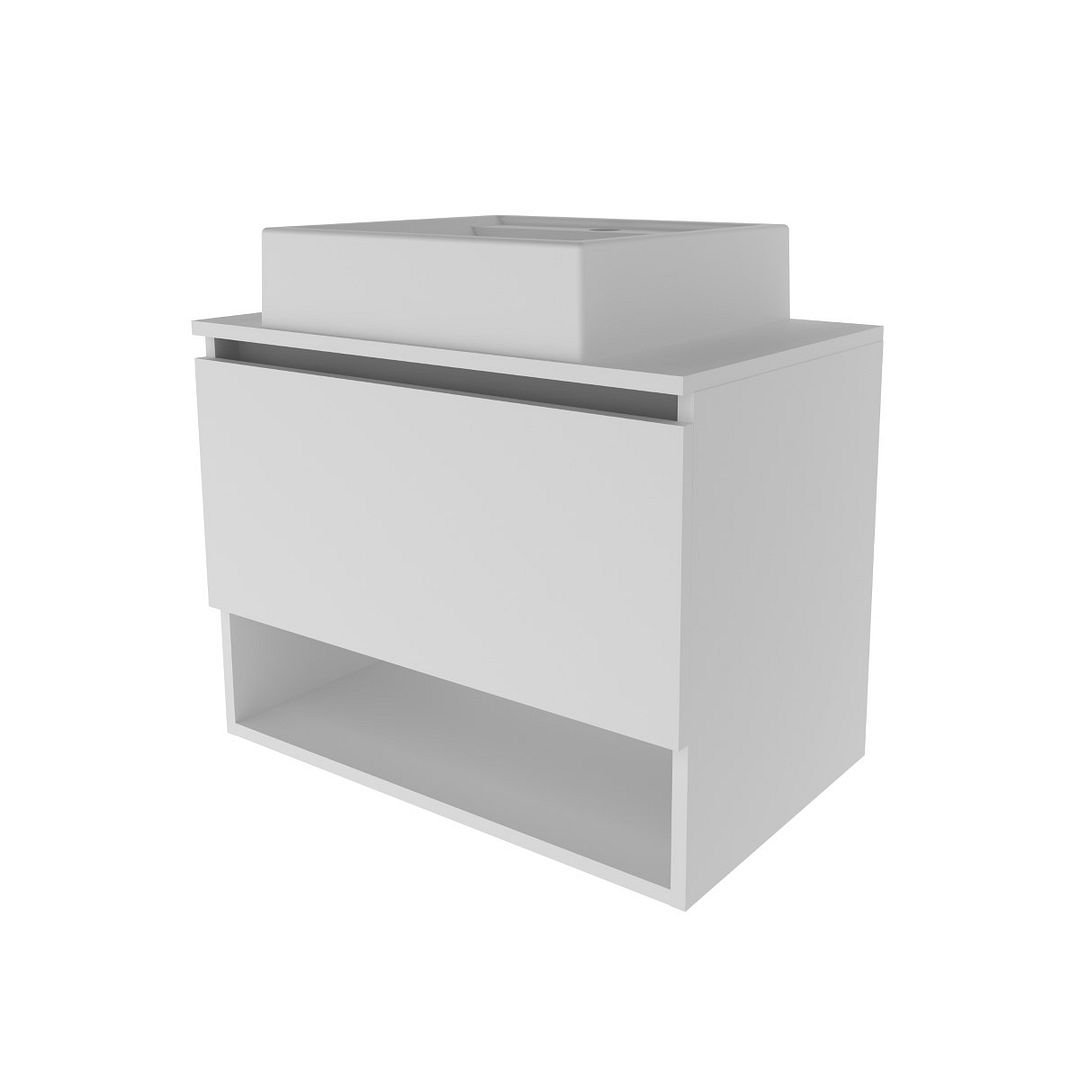 Conjunto de Banheiro com Balcão Gabinete Suspenso 1 Porta e Espelho Suspenso com 3 Prateleiras MDP Branco Tecnomobili