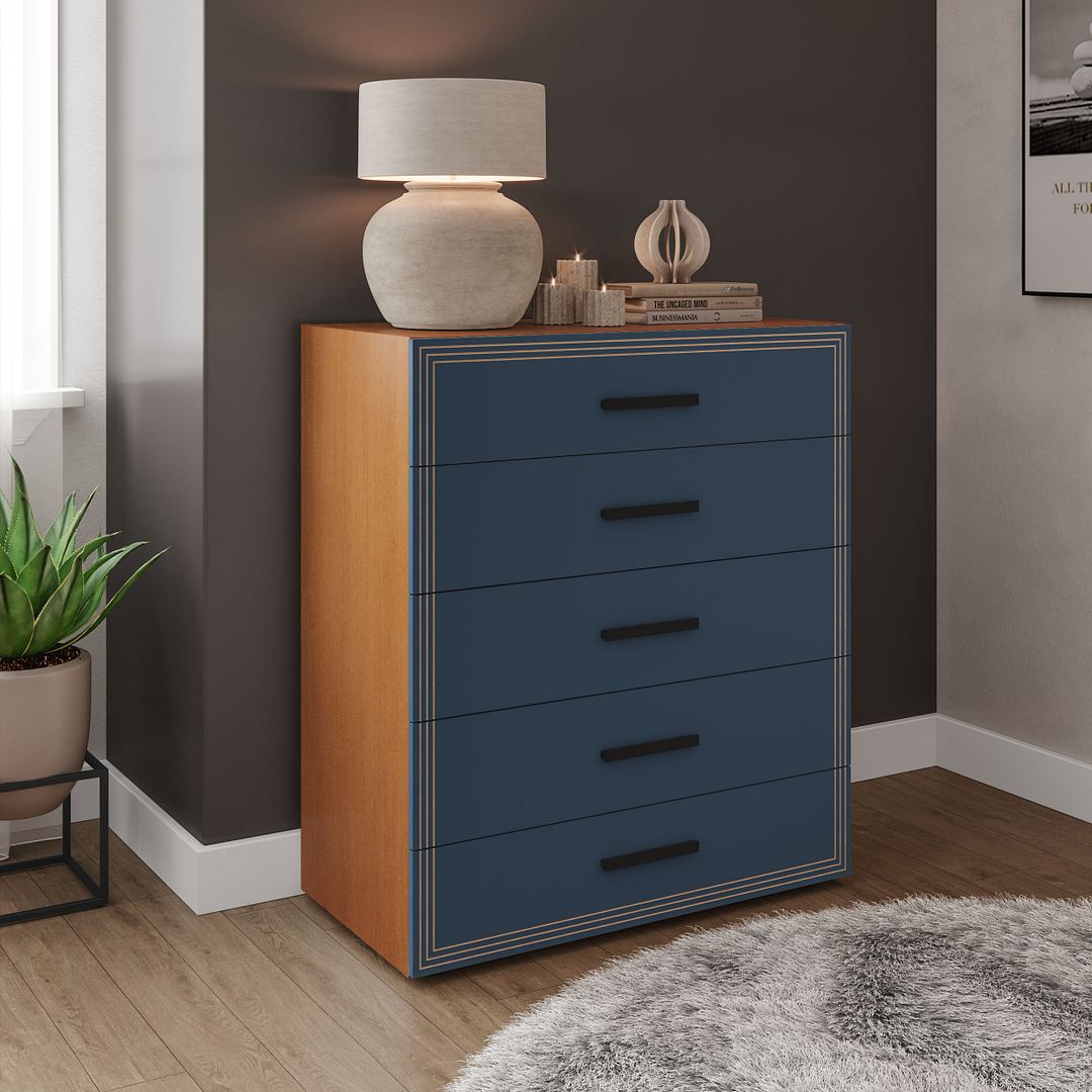 Cômoda 5 Gavetas 90cm Com Detalhes Usinados E Corrediça Telescópica Em Mdp/mdf Politorno