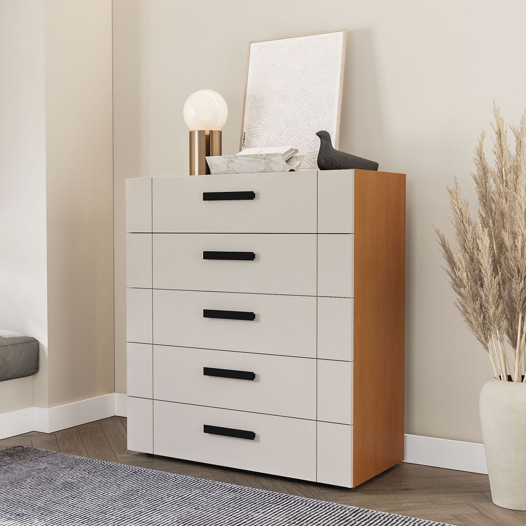 Cômoda 5 Gavetas 90cm Com Design Elegante E Acabamento Em Pintura Uv Em Mdp/mdf Politorno