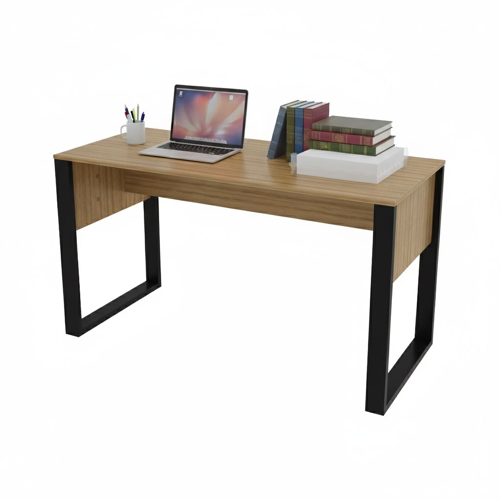 Escrivaninha Mesa para Escritório 136cm MDP Amêndoa/Preto Tecnomobili