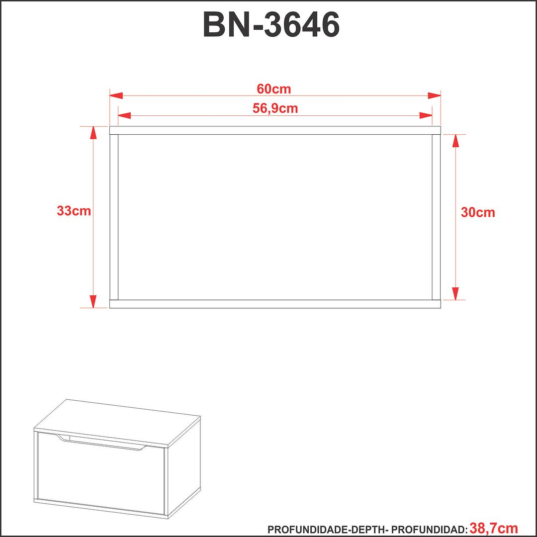 Balcão Gabinete para Banheiro Suspenso com 1 Porta MDP Amêndoa/Branco Tecnomobili