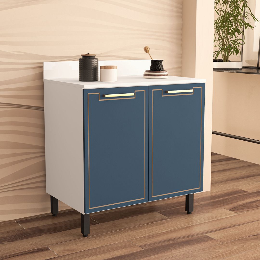 Balcão De Cozinha 2 Portas 80cm Com Detalhes Usinados Em Mdp/mdf Politorno