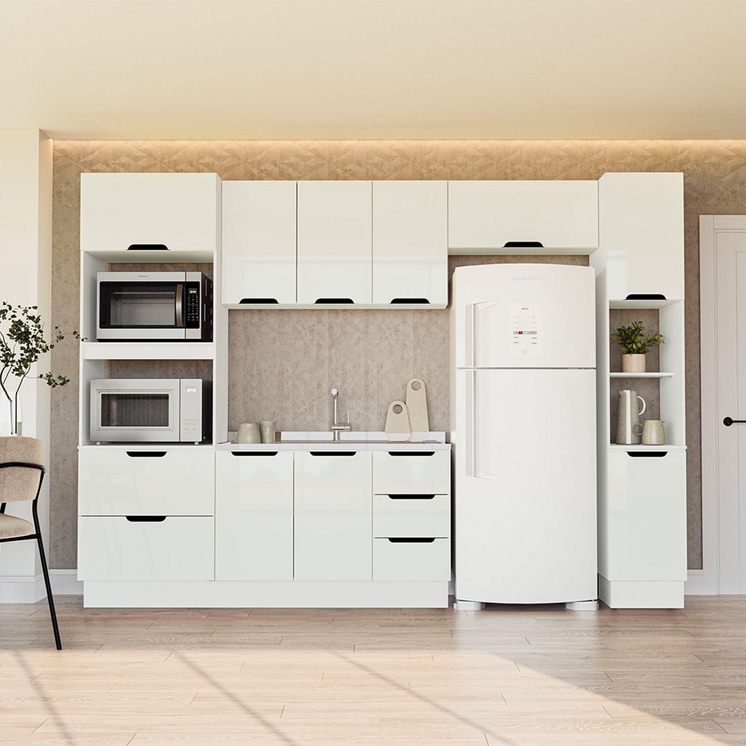 Cozinha Completa 5 Peças 225x310cm Com Amplo Espaço E Pintura Uv Em Mdp/mdf Politorno