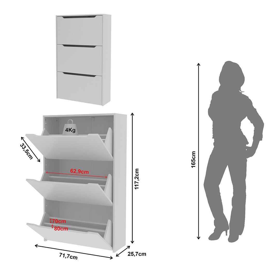 Sapateira Vertical Multiuso Organizadora com 3 Portas MDP Branco até 21 Pares Tecnomobili