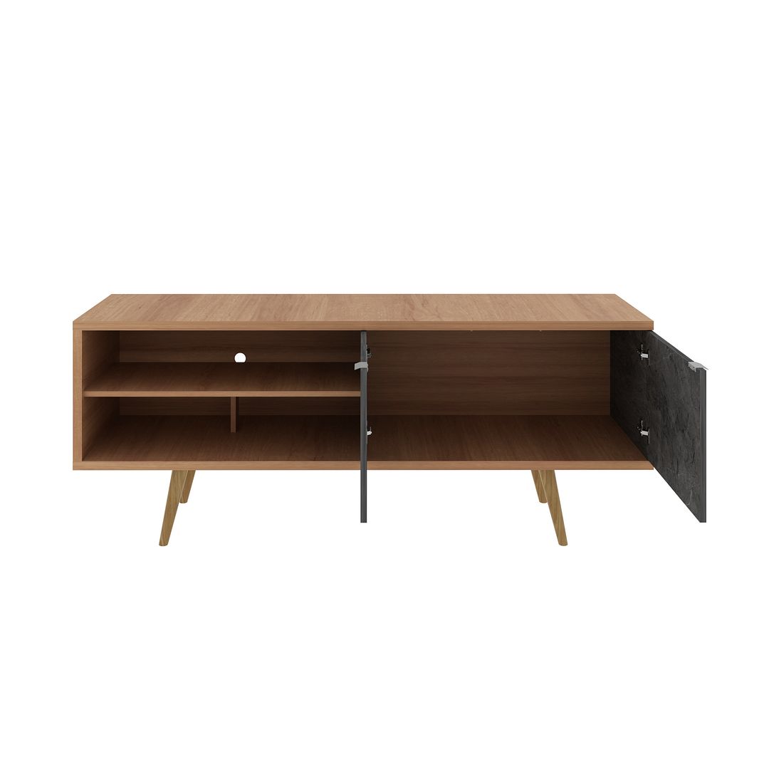 Rack Para TV até 55 Polegadas com 2 Portas MDP Amêndoa/Mármore LunarTecnomobili