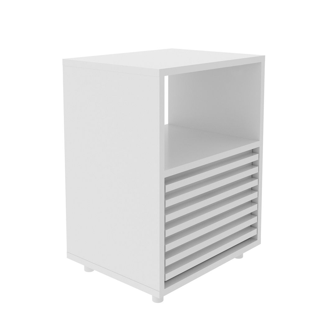 Mesa de Cabeceira para Quarto com 1 Gaveta e Detalhe Ripado MDP BrancoTecnomobili