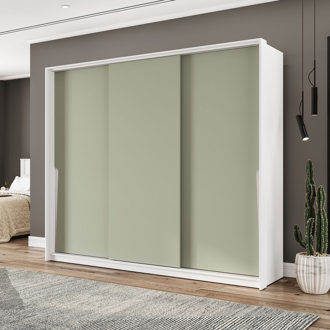 Guarda-Roupa 3 Portas De Correr 4 Gavetas 220cm Com Corrediça Telescópica Em Mdp/mdf Politorno