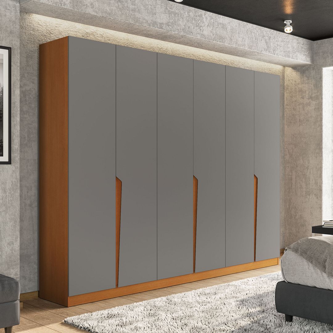 Guarda-Roupa 6 Portas 4 Gavetas 242cm Com Corrediça Telescópica Em Mdp/mdf Politorno
