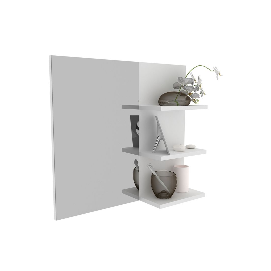 Espelho para Banheiro Suspenso 60cm com 3 Prateleiras MDP Branco Tecnomobili