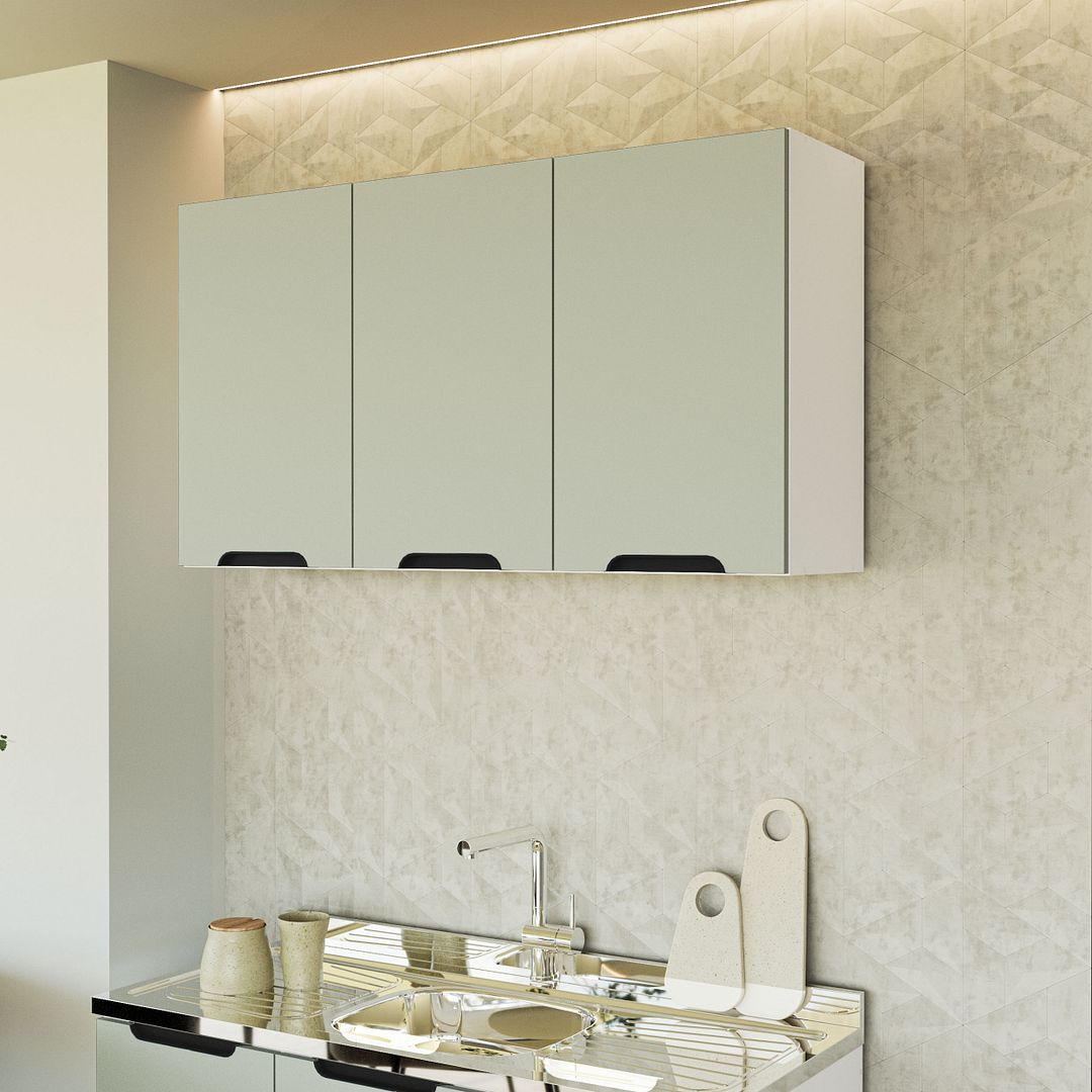 Armário Aéreo 3 Portas 120cm Com Acabamento Ff E Pintura Uv Em Mdp Politorno
