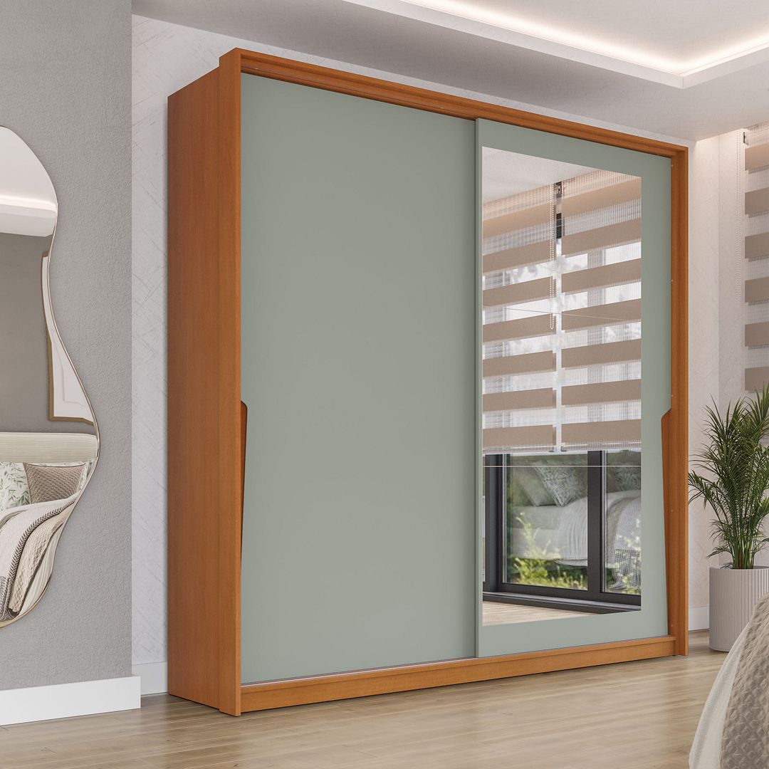 Guarda-Roupa 2 Portas De Correr 2 Gavetas Com Espelho 180cm Em Mdp/mdf Politorno