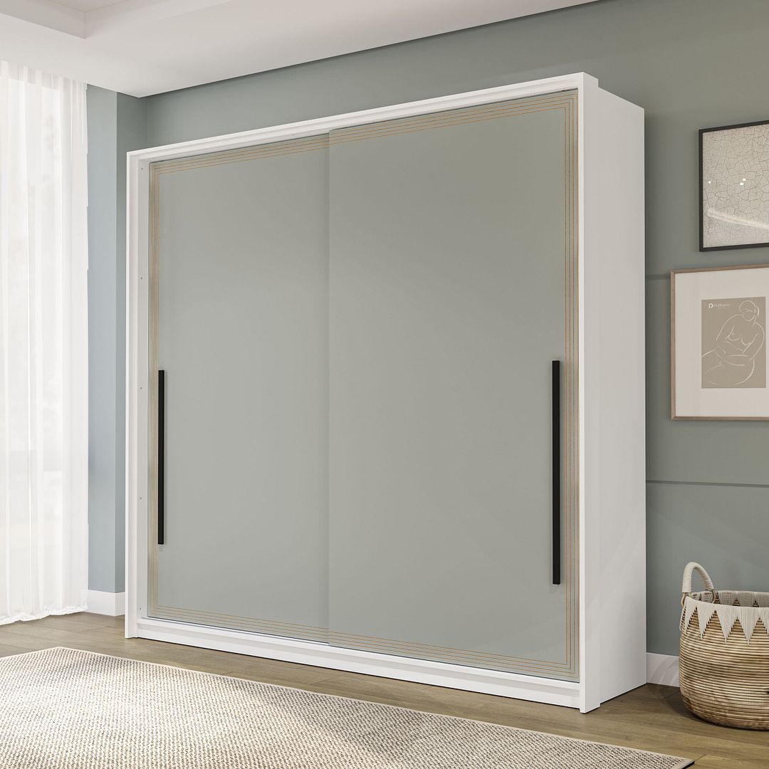Guarda-Roupa 2 Portas De Correr 2 Gavetas 180cm Com Detalhes Usinados E Corrediça Telescópica Em Mdp/mdf Politorno