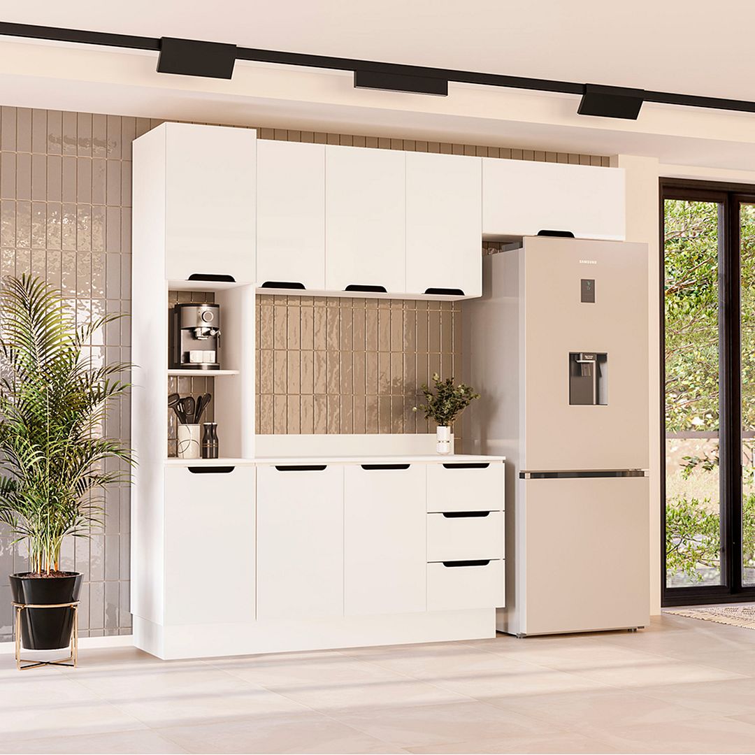 Cozinha Completa 4 Peças 225x240cm Com Organização E Pintura Uv Em Mdp/mdf Politorno