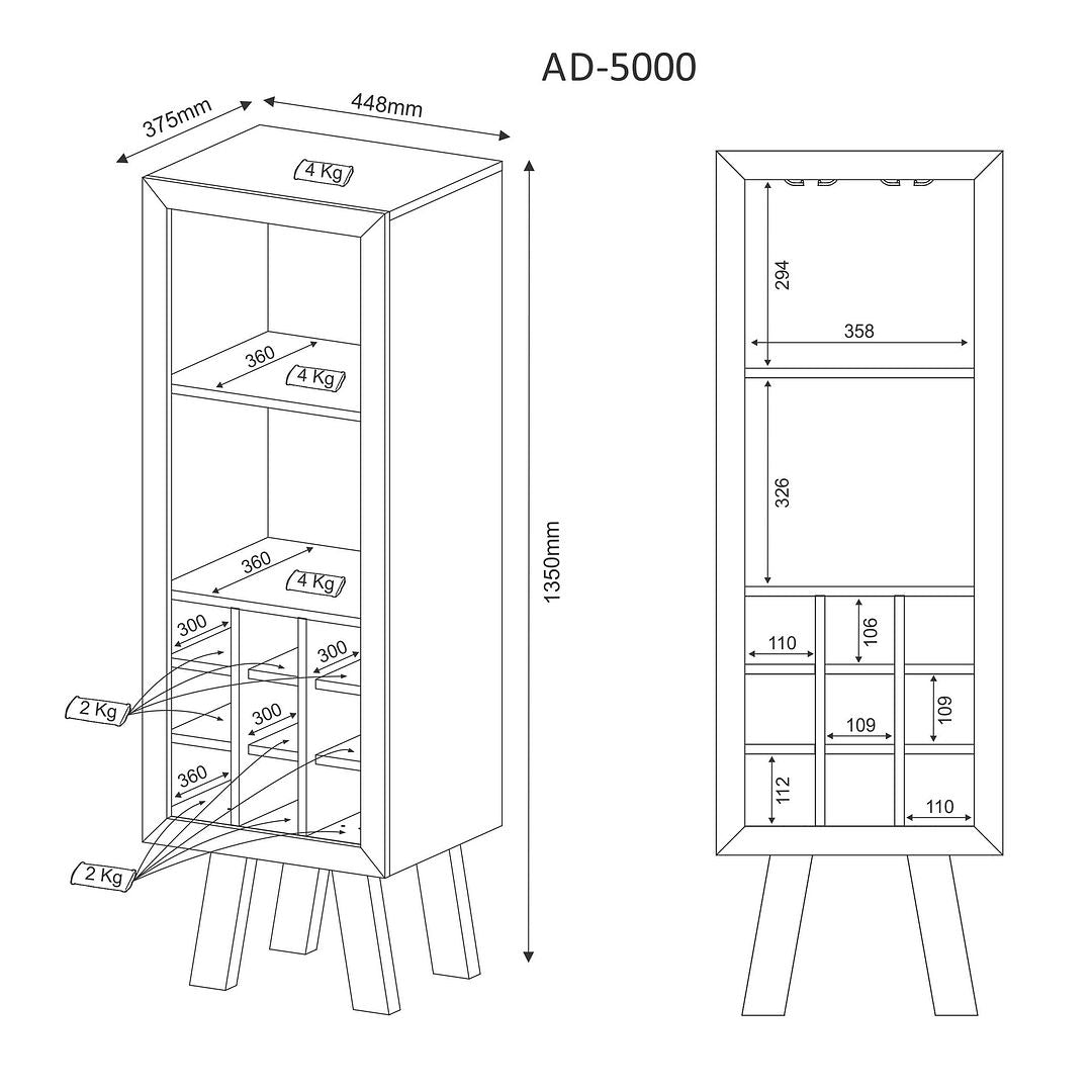 Adega Bar para 9 Garrafas MDP Branco com 2 Porta Taças Tecnomobili