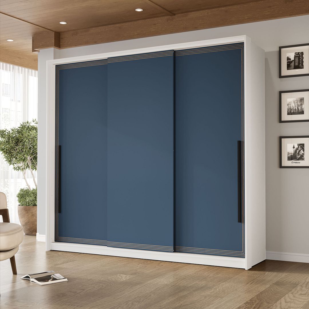 Guarda-Roupa 3 Portas 4 Gavetas 220cm Com Detalhes Usinados E Corrediça Telescópica Em Mdp/mdf Politorno
