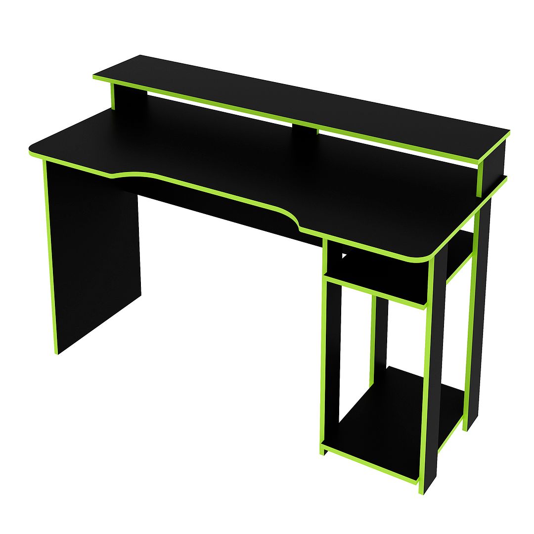 Mesa Gamer 136cm com Porta CPU Nicho Aberto MDP Preto/Verde Prateleira Auxiliar Tecnomobili