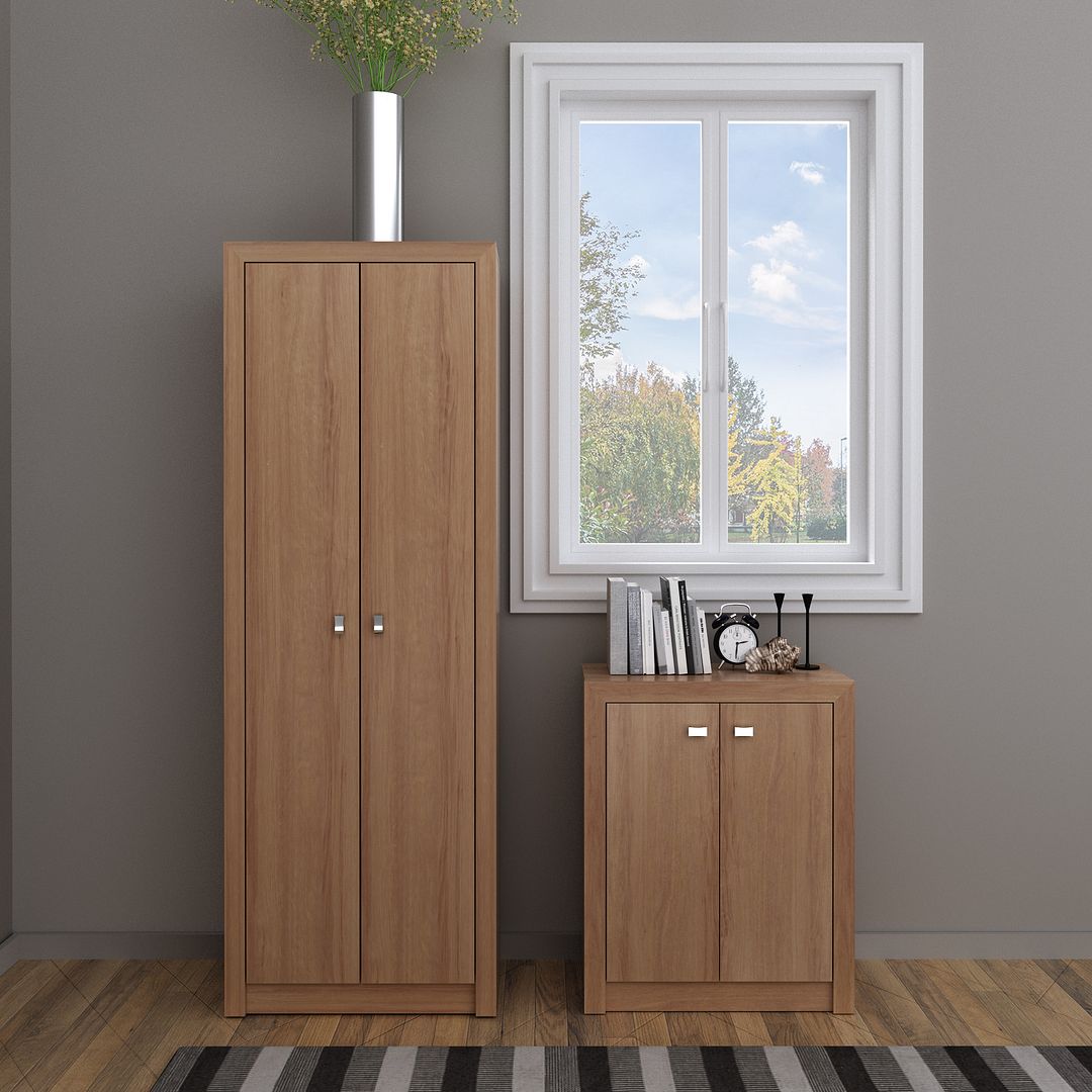 Conjunto de Escritório com Balcão 2 Portas e Armário com 2 Portas 5 Prateleiras MDP Amêndoa Tecnomobili