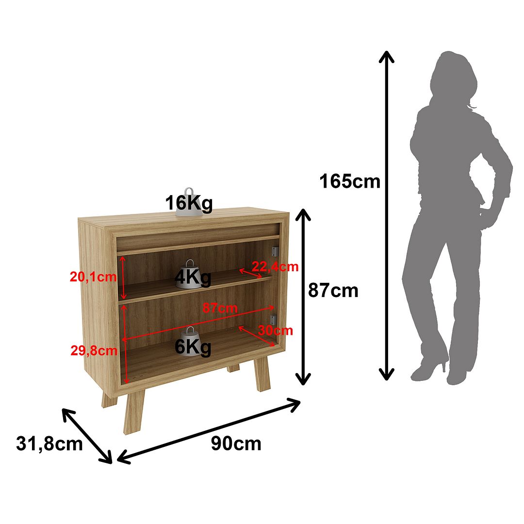 Balcão para Escritório 90cm com 2 Portas e 1 Prateleira MDP Amêndoa Tecnomobili