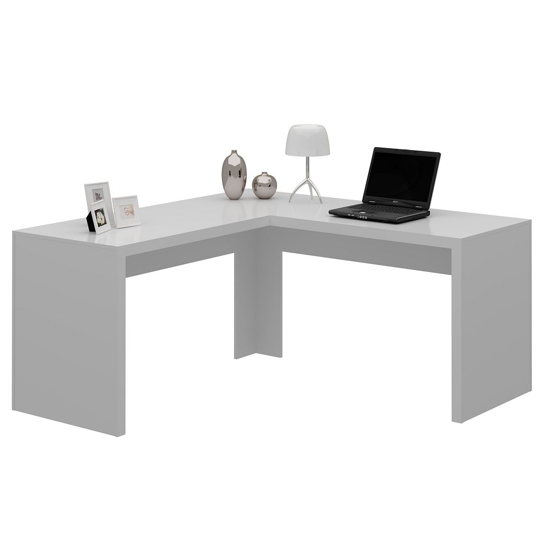 Mesa para Escritório Angular em L 157,3cm MDP Branco Acabamento Pintura UV Tecnomobili