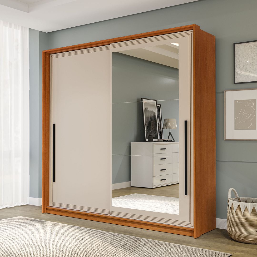 Guarda-Roupa 2 Portas De Correr 2 Gavetas 180cm Com Corrediça Telescópica Em Mdp/mdf Politorno