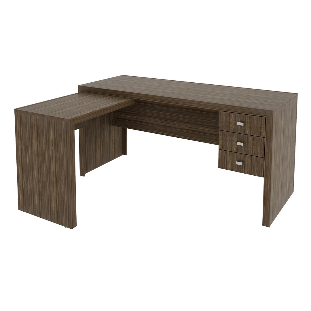 Conjunto de Escritório com 2 Armários 2 Portas 5 Prateleiras e Mesa com Apoio Lateral 3 Gavetas MDP Nogal Tecnomobili