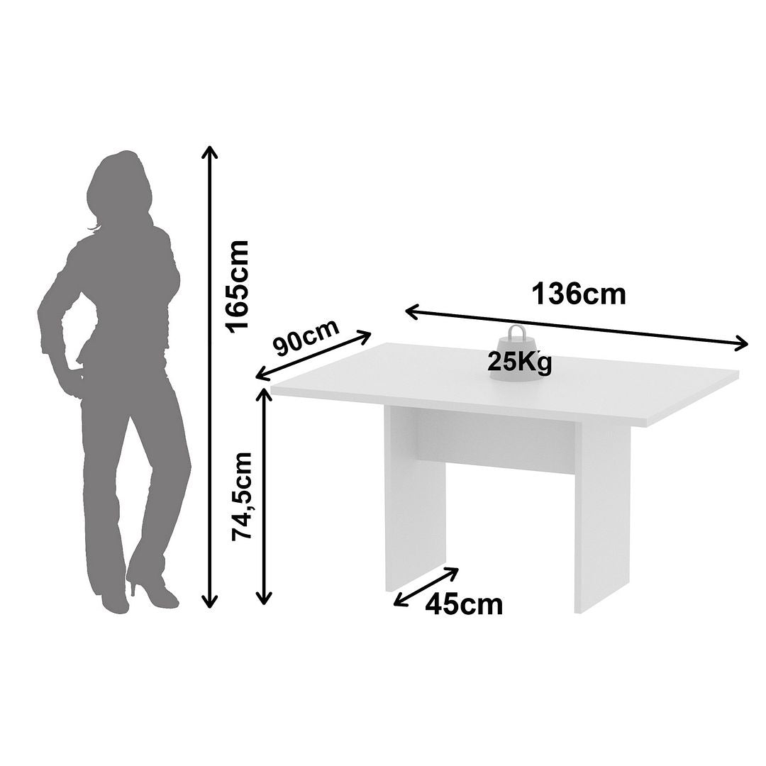 Mesa de Reunião para Escritório 136cm MDP Branco Tecnomobili