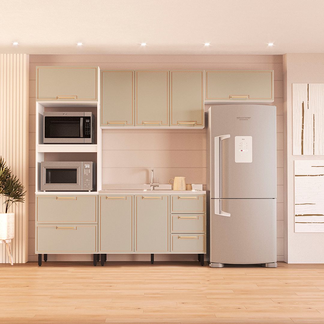 Cozinha Completa 3 Peças 225x270cm Com Corrediça Telescópica Em Mdp/mdf Politorno