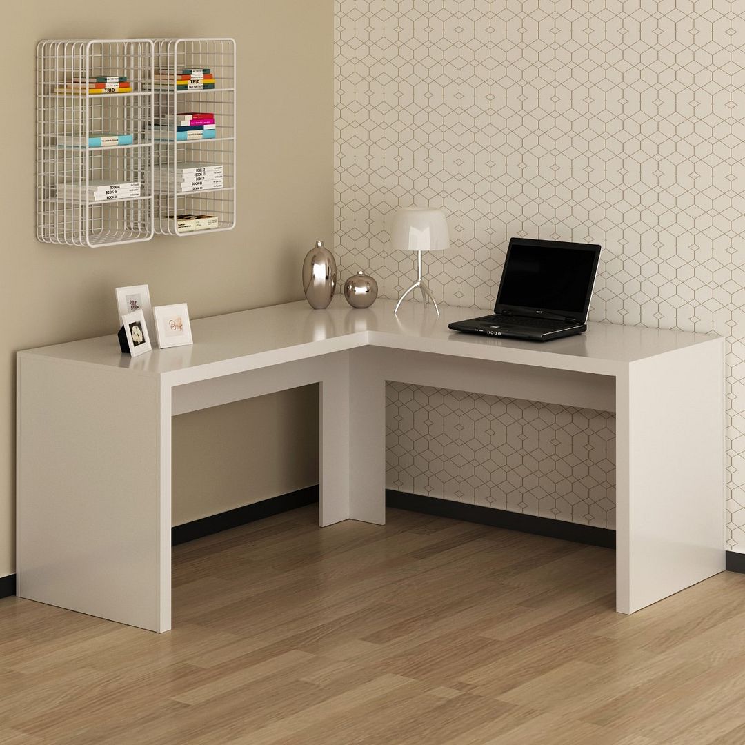 Mesa para Escritório Angular em L 157,3cm MDP Branco Acabamento Pintura UV Tecnomobili