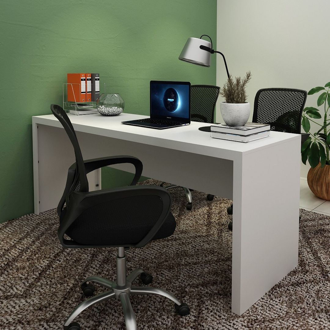 Mesa para Escritório 180cm MDP Branco Design Moderno Tecnomobili
