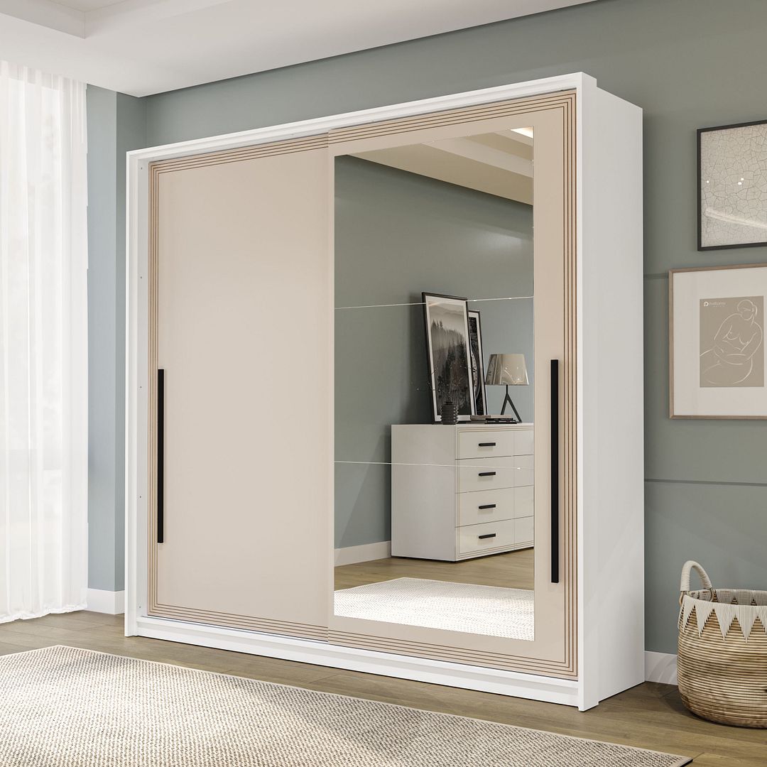 Guarda-Roupa 2 Portas De Correr 2 Gavetas 180cm Com Corrediça Telescópica Em Mdp/mdf Politorno