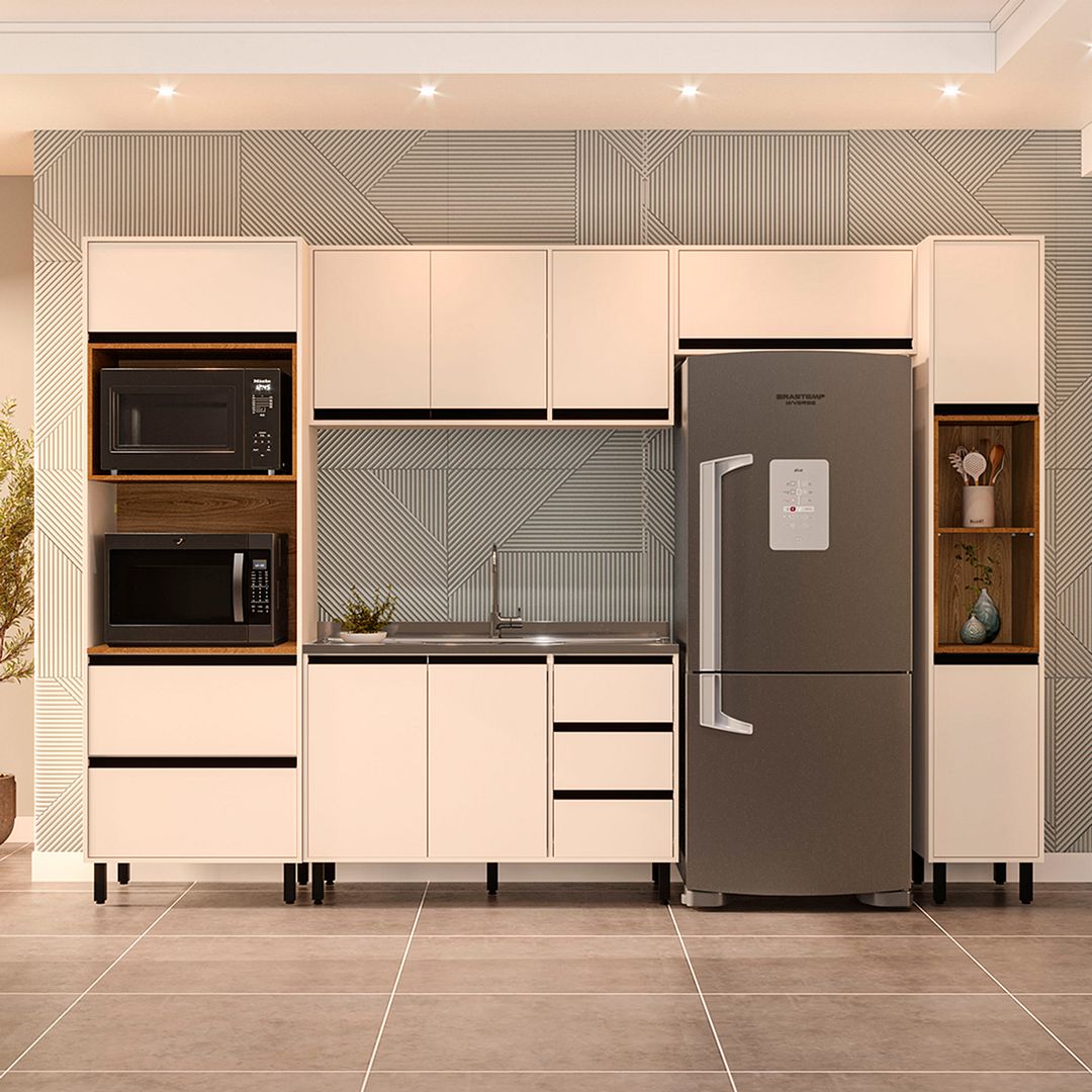 Cozinha Completa 5 Peças 214x307cm Com Amplo Espaço E Pintura Uv Em Mdp Politorno