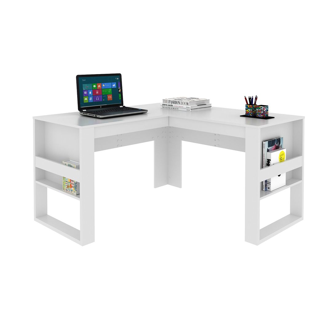 Mesa para Escritório 136cm em L com Detalhe Ripado MDP Branco Tecnomobili