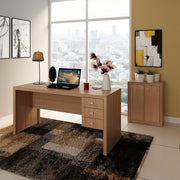 Conjunto de Escritório com Balcão 2 Portas e Mesa 155cm com 3 Gavetas Reversível MDP Amêndoa Tecnomobili