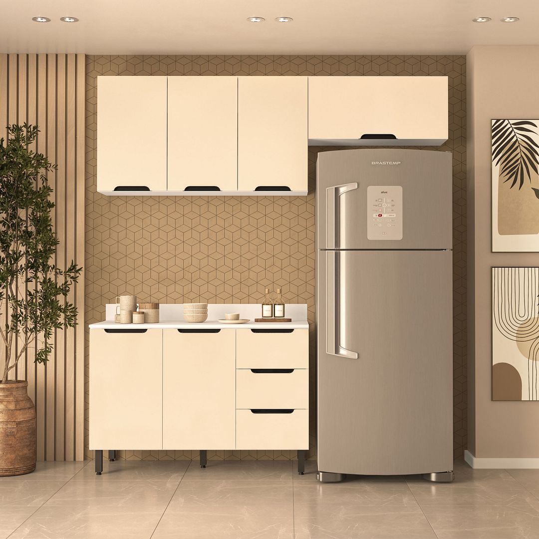 Cozinha Completa 3 Peças 225x200cm Com Design Compacto E Pintura Uv Em Mdp/mdf Politorno