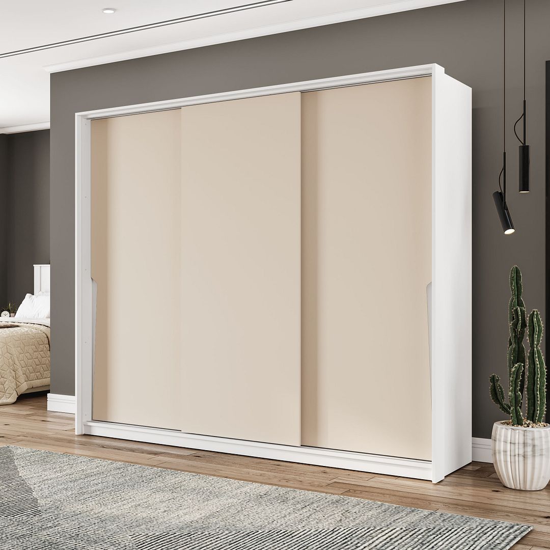 Guarda-Roupa 3 Portas De Correr 4 Gavetas 220cm Com Corrediça Telescópica Em Mdp/mdf Politorno