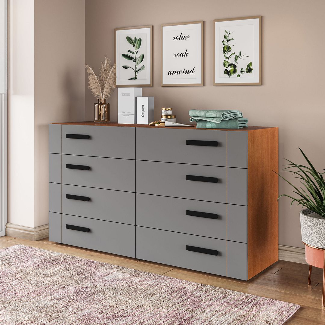Cômoda 8 Gavetas 150cm Com Design Sofisticado E Acabamento Em Pintura Uv Em Mdp/mdf Politorno