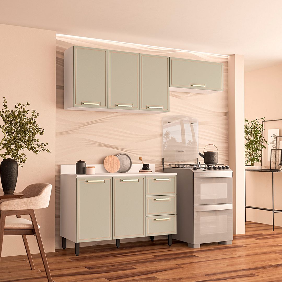 Cozinha Completa 3 Peças 225x200cm Com Design Compacto E Funcional Em Mdp/mdf Politorno