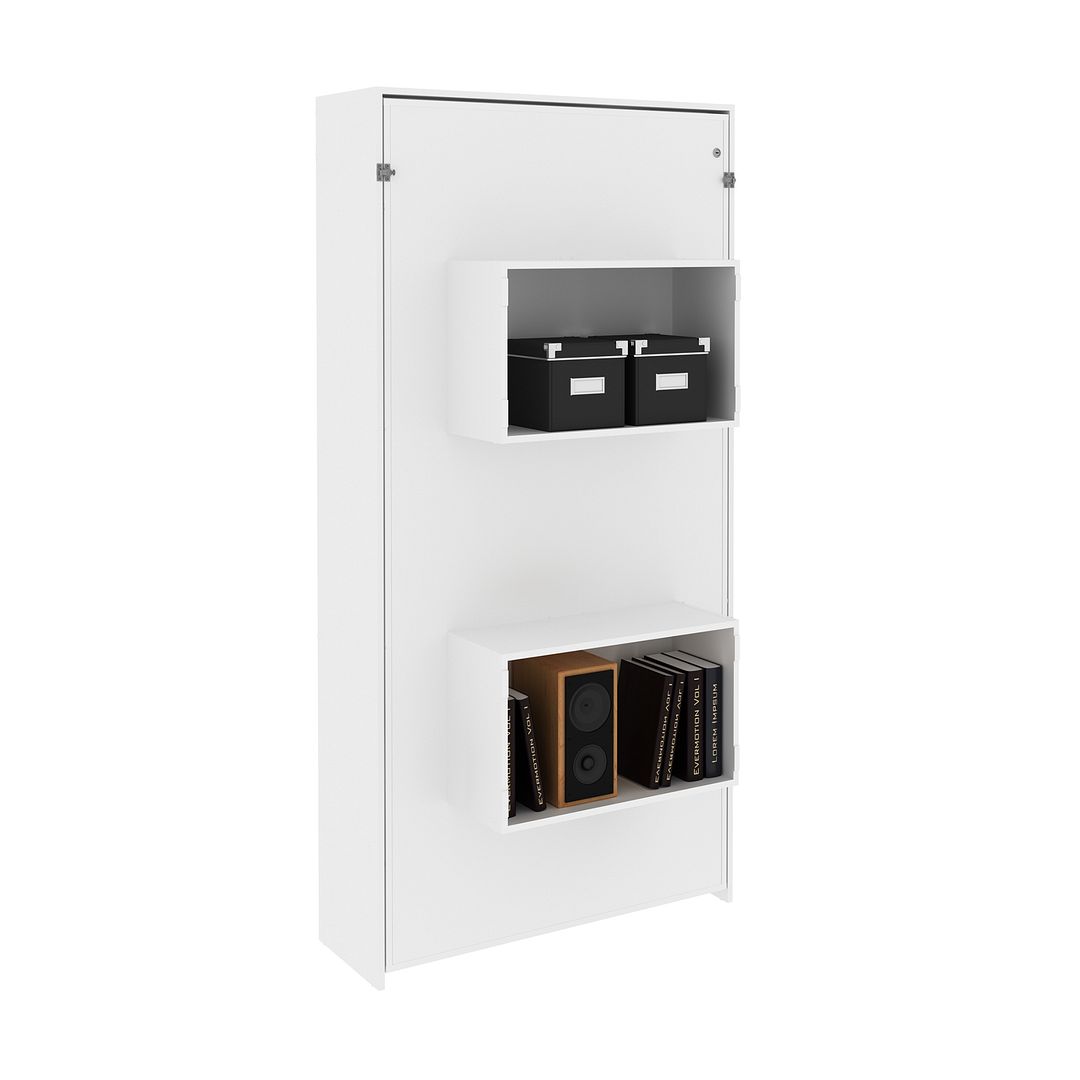 Cama Articulada Vertical Solteiro de Parede com 2 Nichos MDP em 2 Branco Até 110kg Tecnomobili